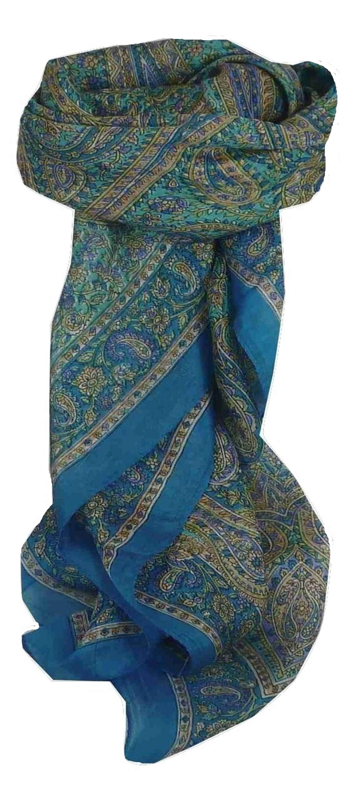 Mulberry Silk Traditional Square Scarf Rohana Blue by Pashmina & Silk