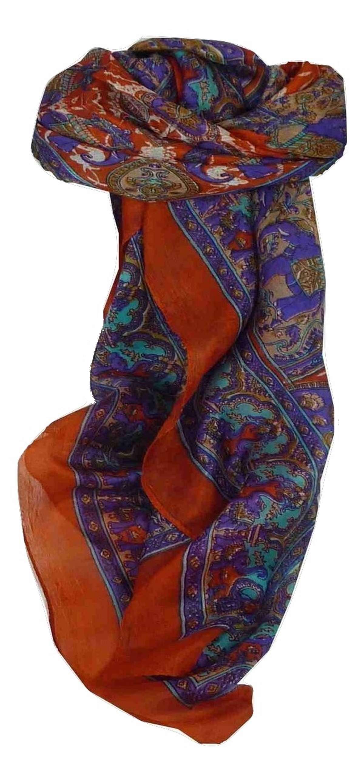 Mulberry Silk Traditional Square Scarf Ravali Terra & Indigo by Pashmina & Silk
