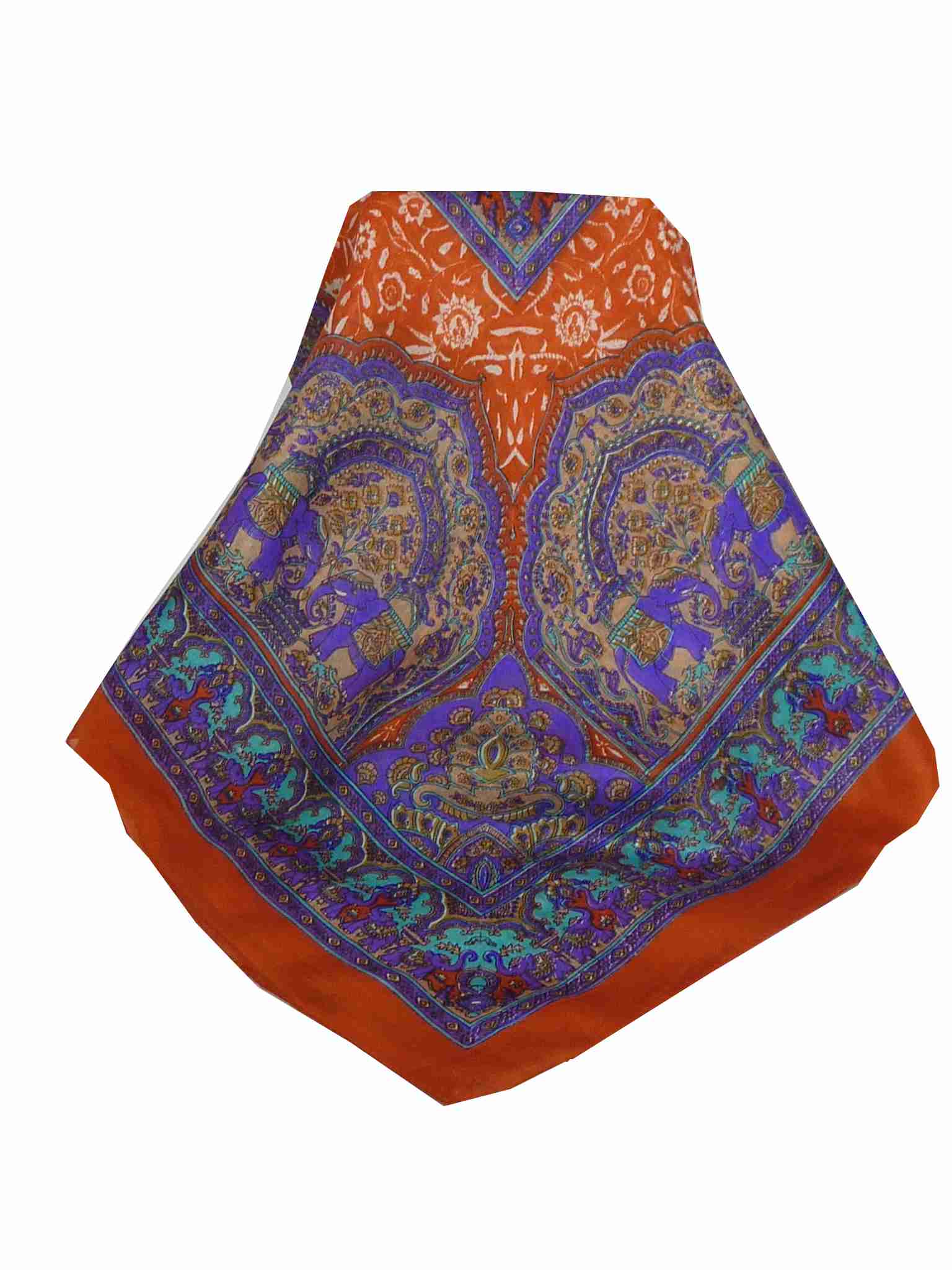 Mulberry Silk Traditional Square Scarf Ravali Terra & Indigo by Pashmina & Silk