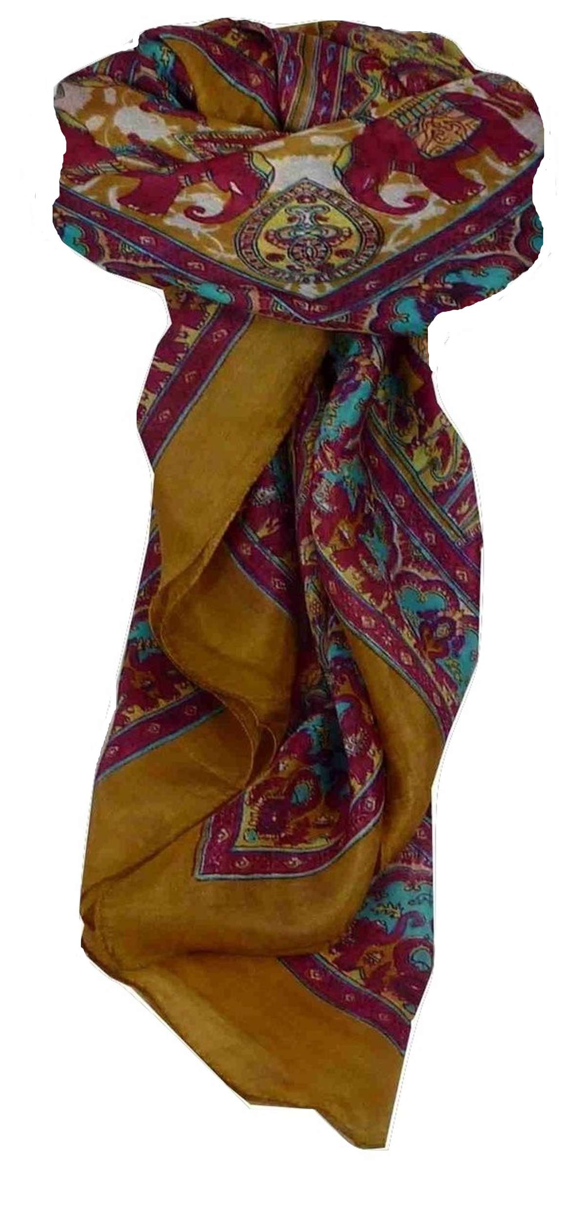 Mulberry Silk Traditional Square Scarf Ravali Caramel & Carmine Pashmina & Silk