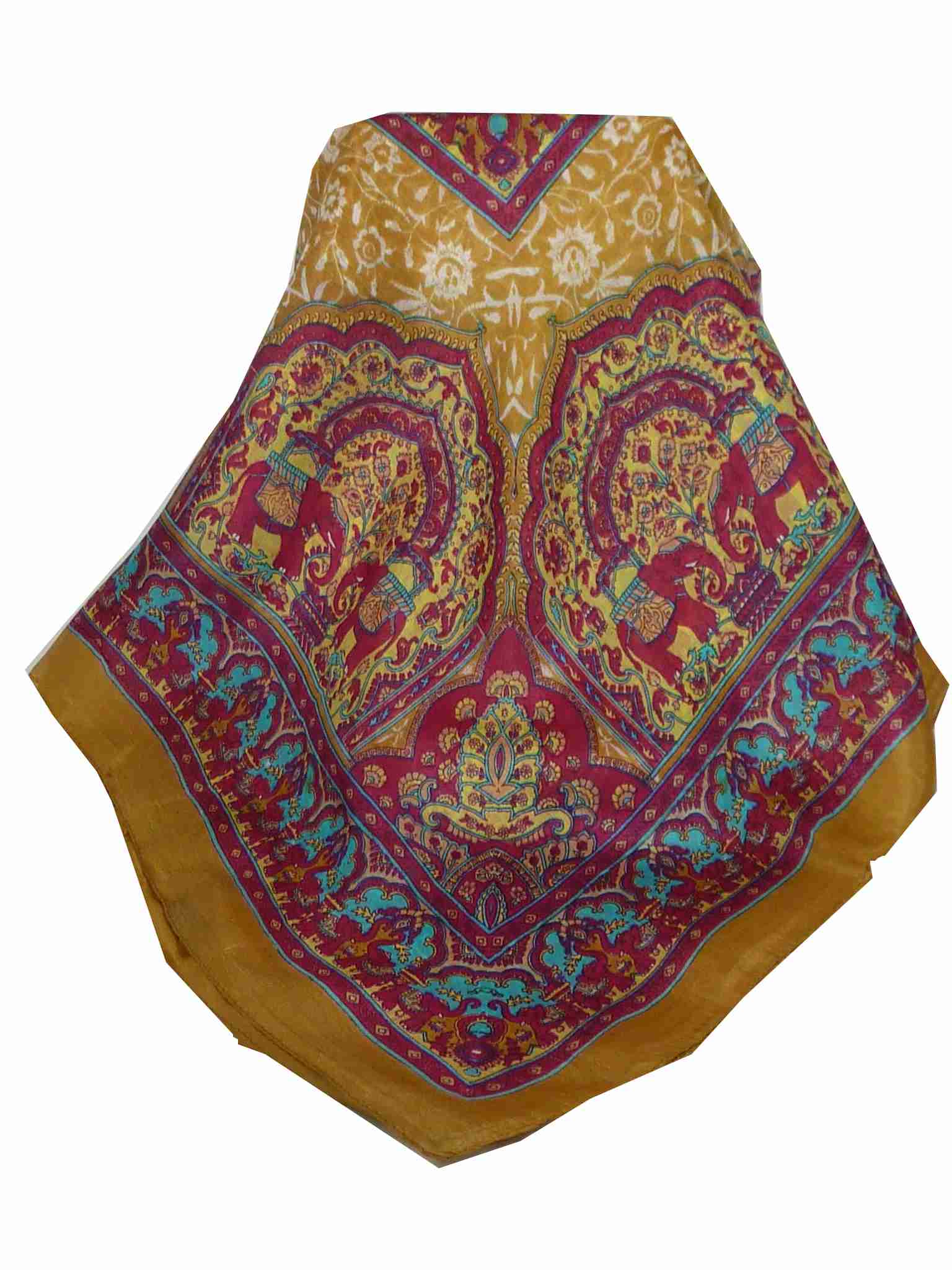 Mulberry Silk Traditional Square Scarf Ravali Caramel & Carmine Pashmina & Silk