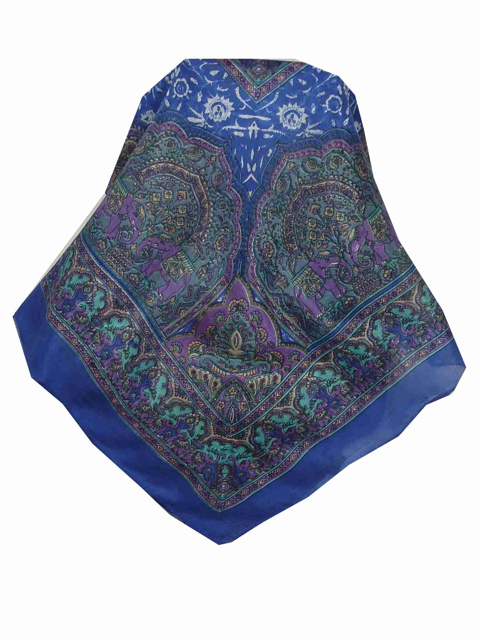 Mulberry Silk Traditional Square Scarf Ravali Blue by Pashmina & Silk
