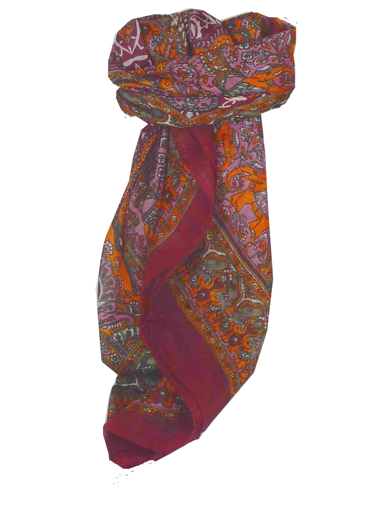 Mulberry Silk Traditional Square Scarf Ravali Wine & Terra by Pashmina & Silk