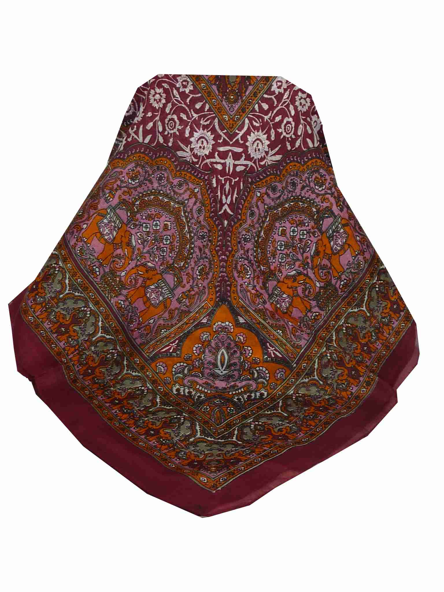 Mulberry Silk Traditional Square Scarf Ravali Wine & Terra by Pashmina & Silk