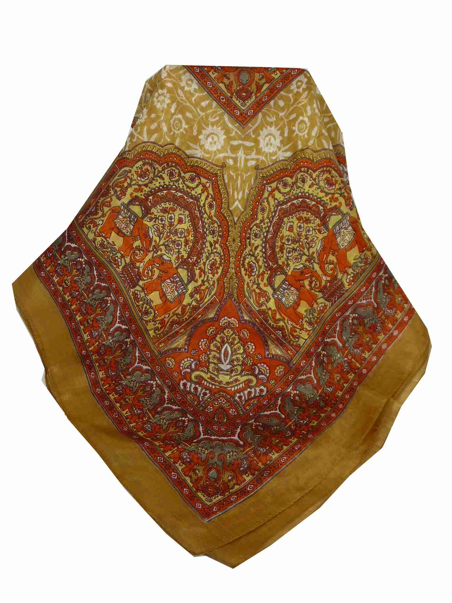 Mulberry Silk Traditional Square Scarf Ravali Caramel & Terra by Pashmina & Silk