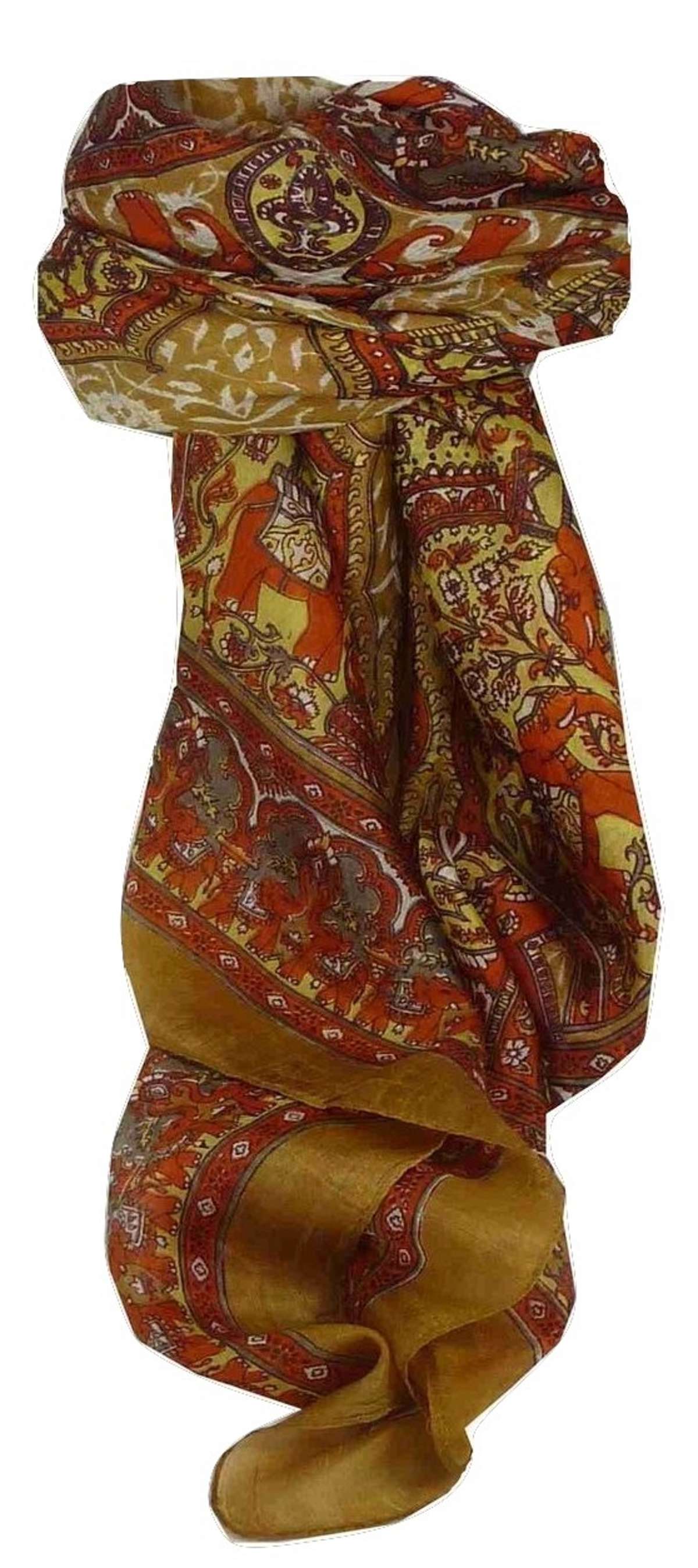 Mulberry Silk Traditional Square Scarf Ravali Caramel & Terra by Pashmina & Silk