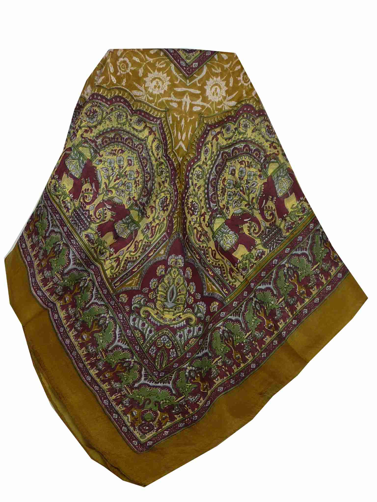 Mulberry Silk Traditional Square Scarf Ravali Caramel & Wine by Pashmina & Silk