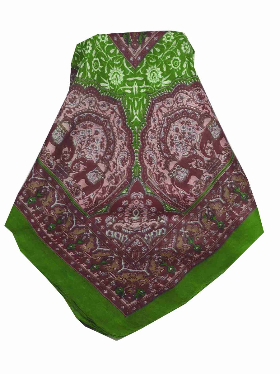 Mulberry Silk Traditional Square Scarf Ravali Wine & Citron by Pashmina & Silk