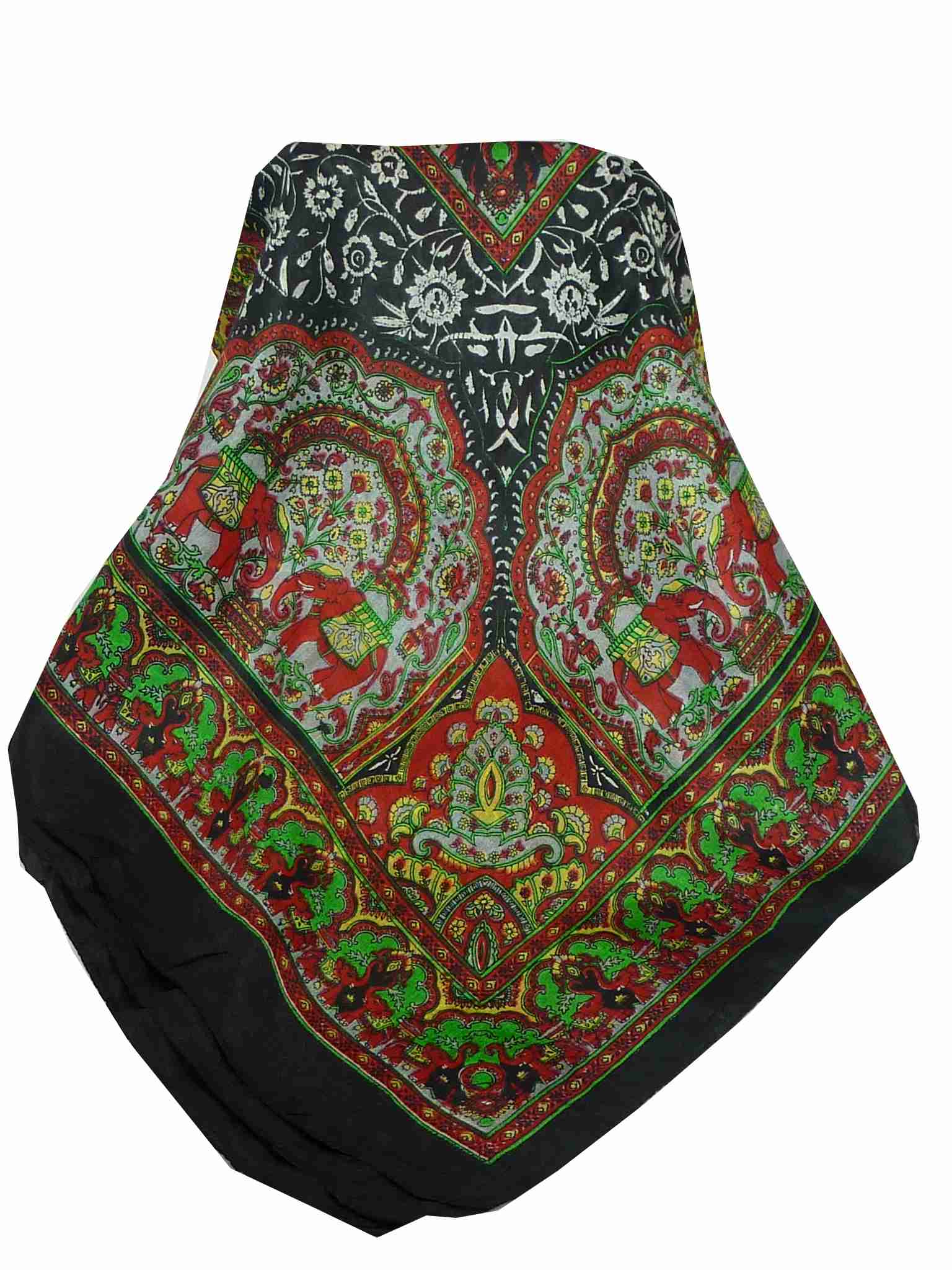 Mulberry Silk Traditional Square Scarf Ravali Black & Red by Pashmina & Silk