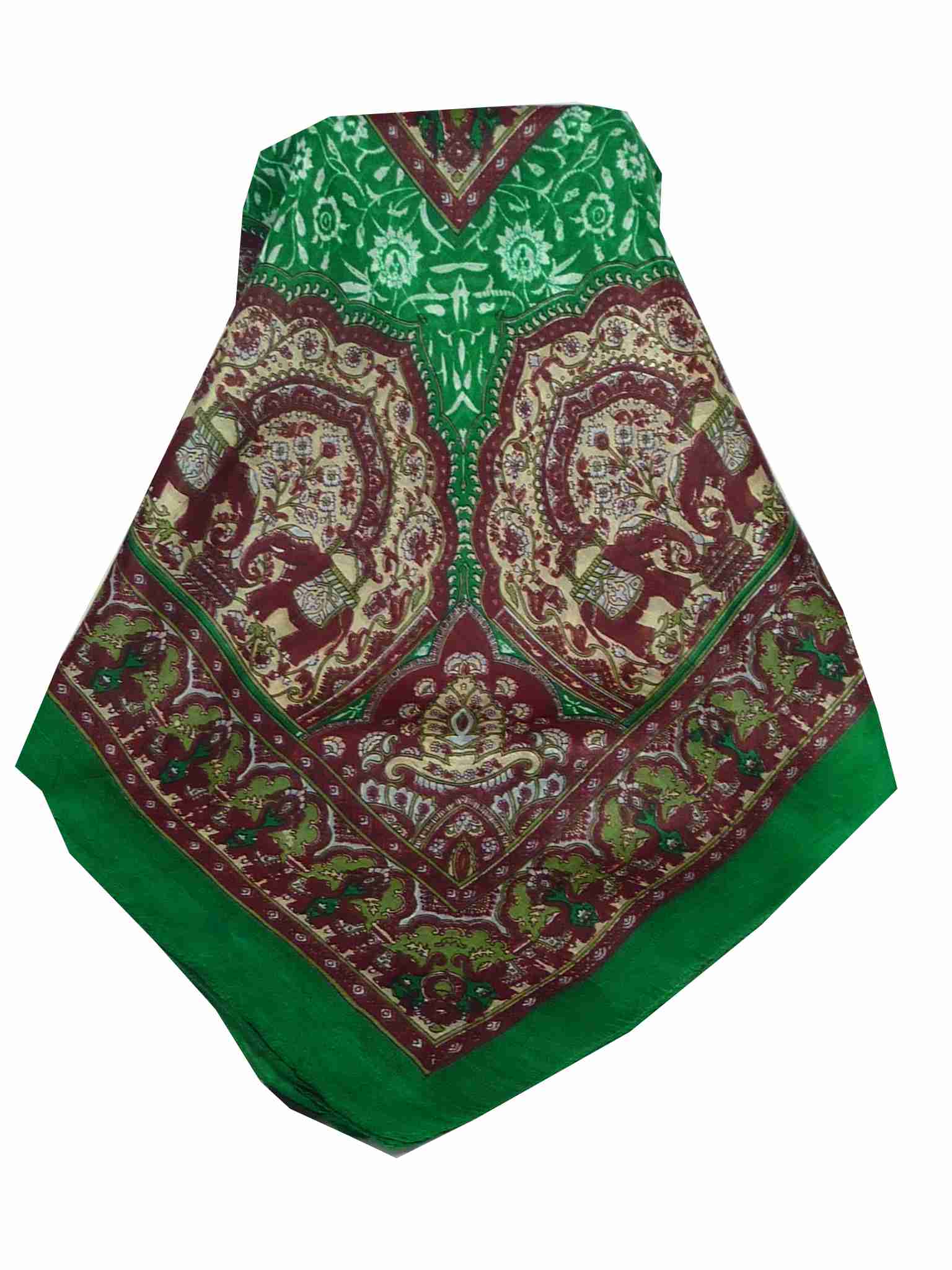 Mulberry Silk Traditional Square Scarf Ravali Emerald & Wine by Pashmina & Silk