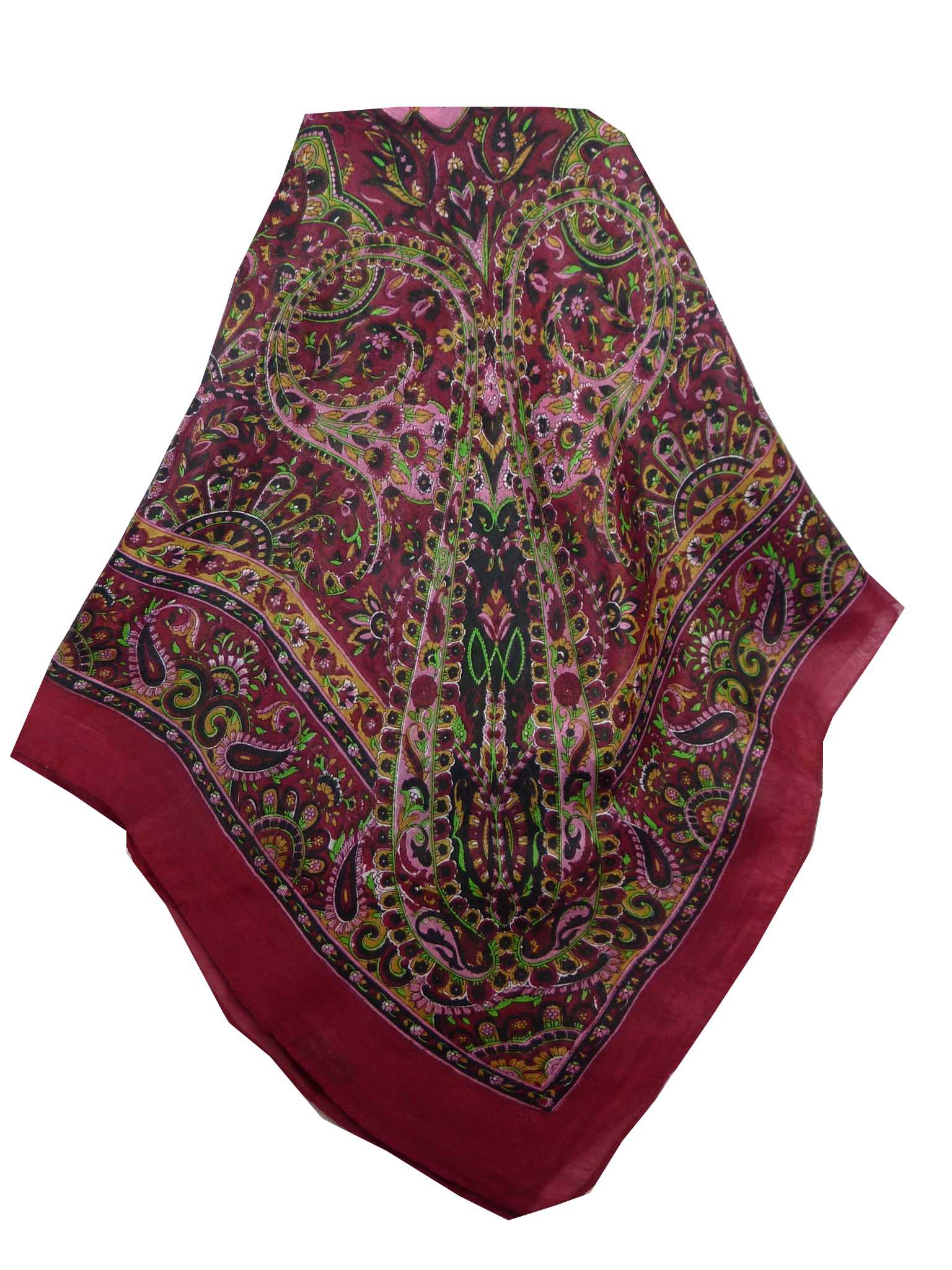 Mulberry Silk Traditional Square Scarf Rashia Wine by Pashmina & Silk