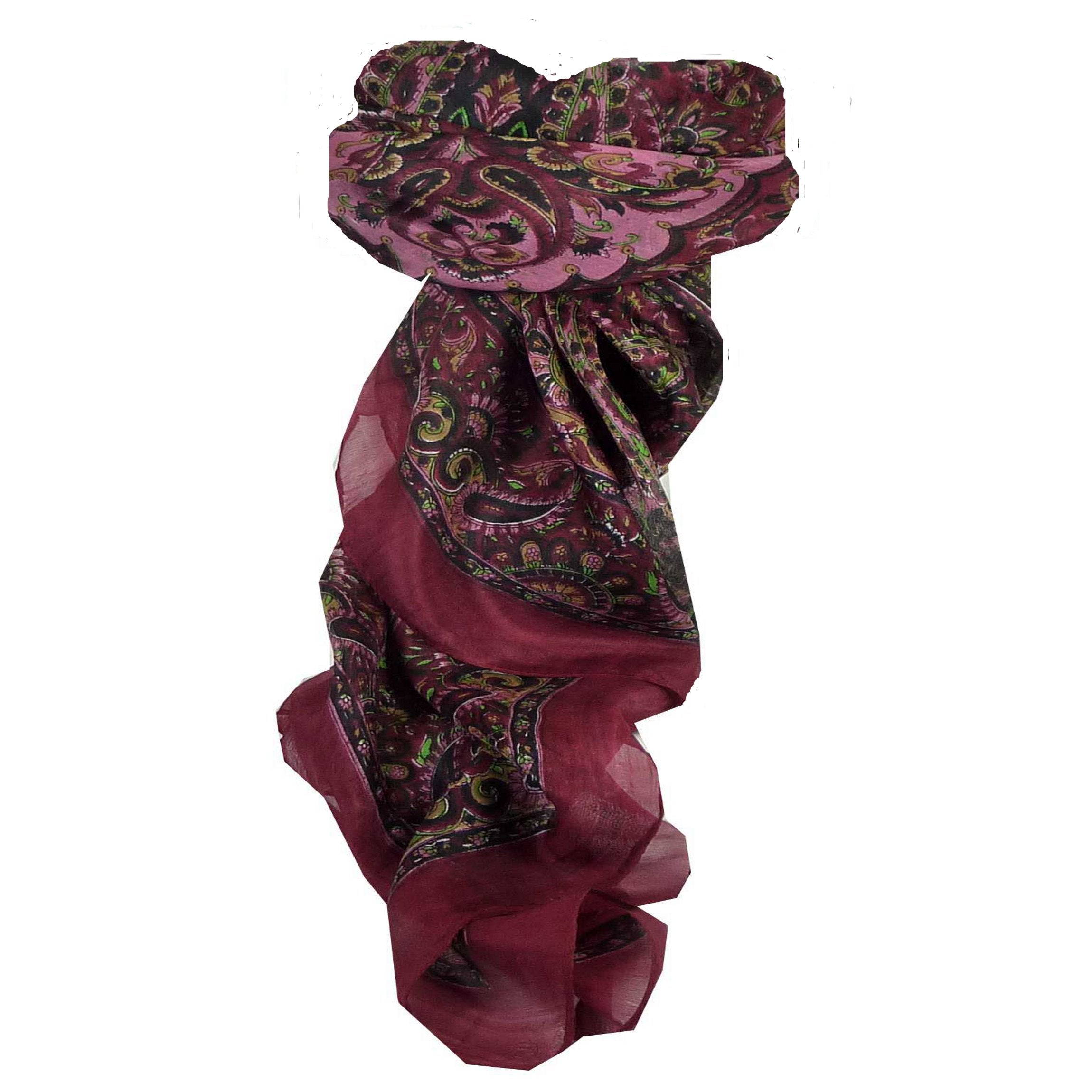 Mulberry Silk Traditional Square Scarf Rashia Wine by Pashmina & Silk