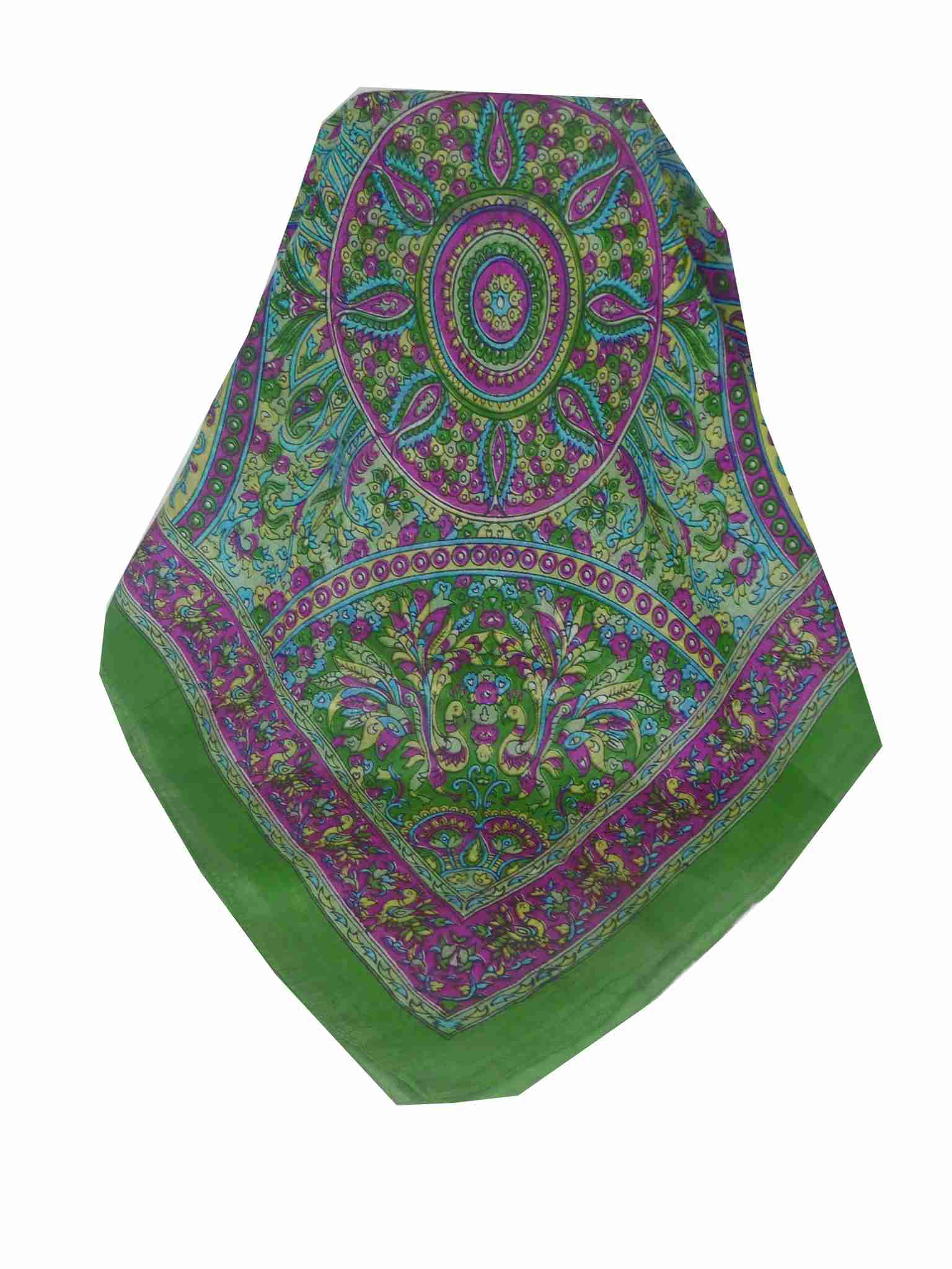 Tradizionale Sciarpa Quadrata di Seta Mahe Green di Pashmina & Silk