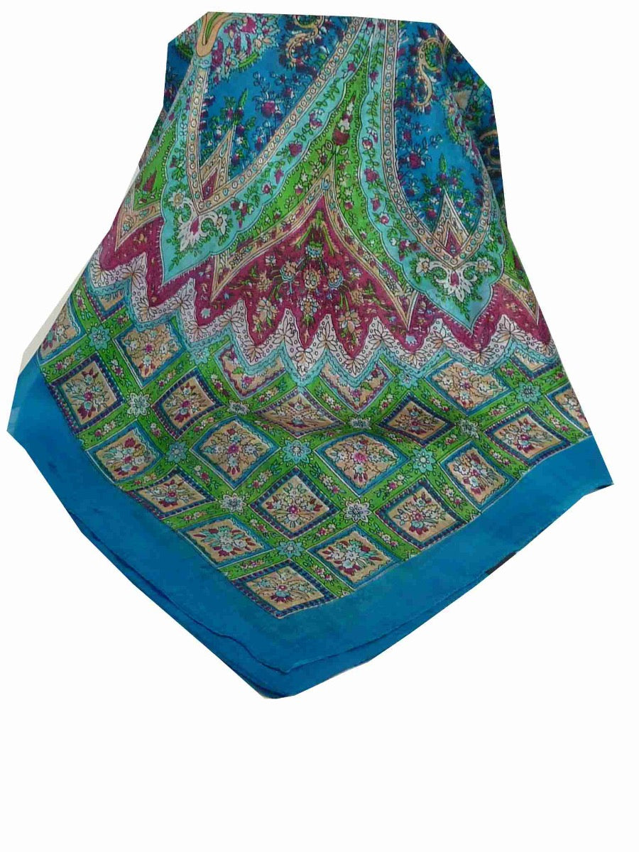 Mulberry Silk Traditional Square Scarf Nagal Aquamarine by Pashmina & Silk