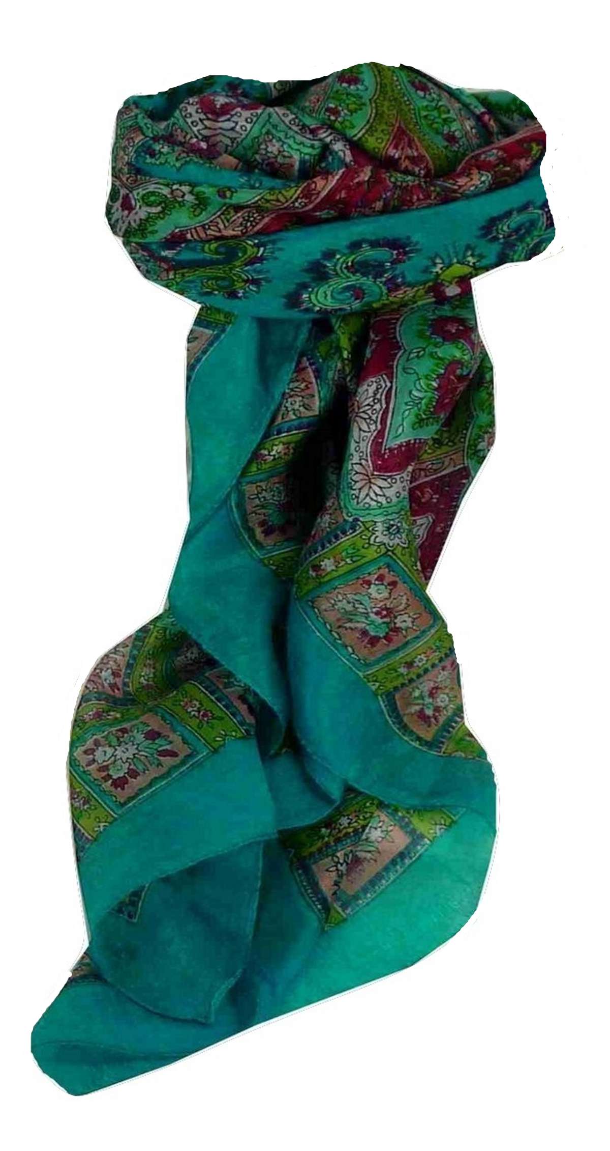 Mulberry Silk Traditional Square Scarf Nagal Aquamarine by Pashmina & Silk