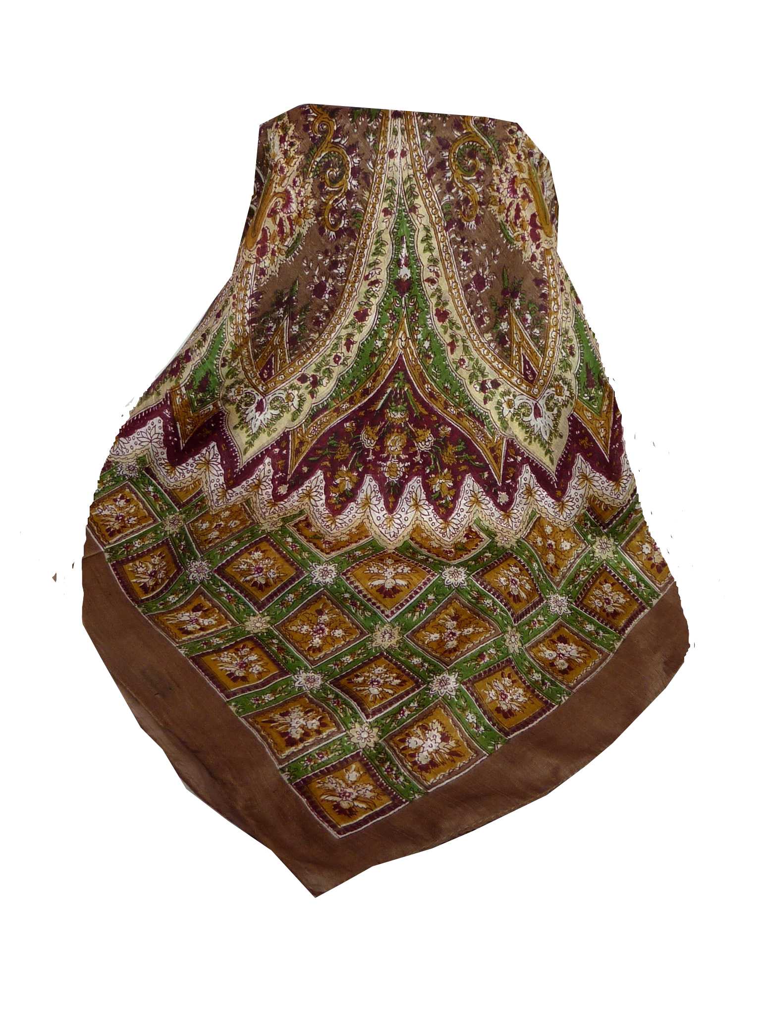 Mulberry Silk Traditional Square Scarf Nagal Coffee by Pashmina & Silk