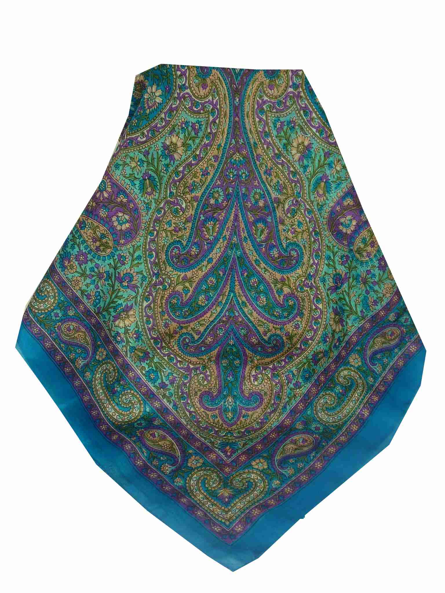 Tradizionale Sciarpa Quadrata di Seta Neela Aquamarine di Pashmina & Silk