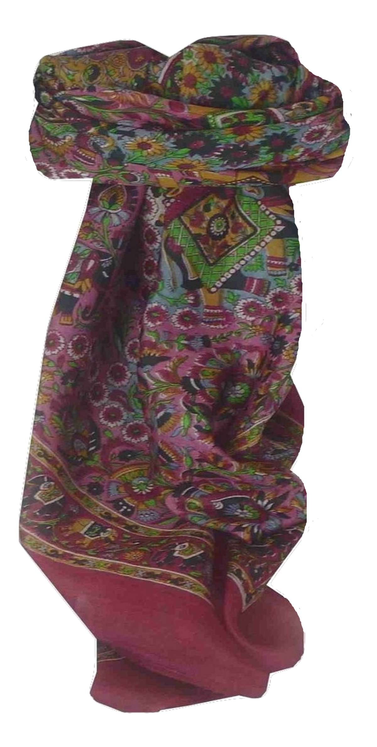 Tradizionale Sciarpa Quadrata di Seta Lucknow Pink di Pashmina & Silk