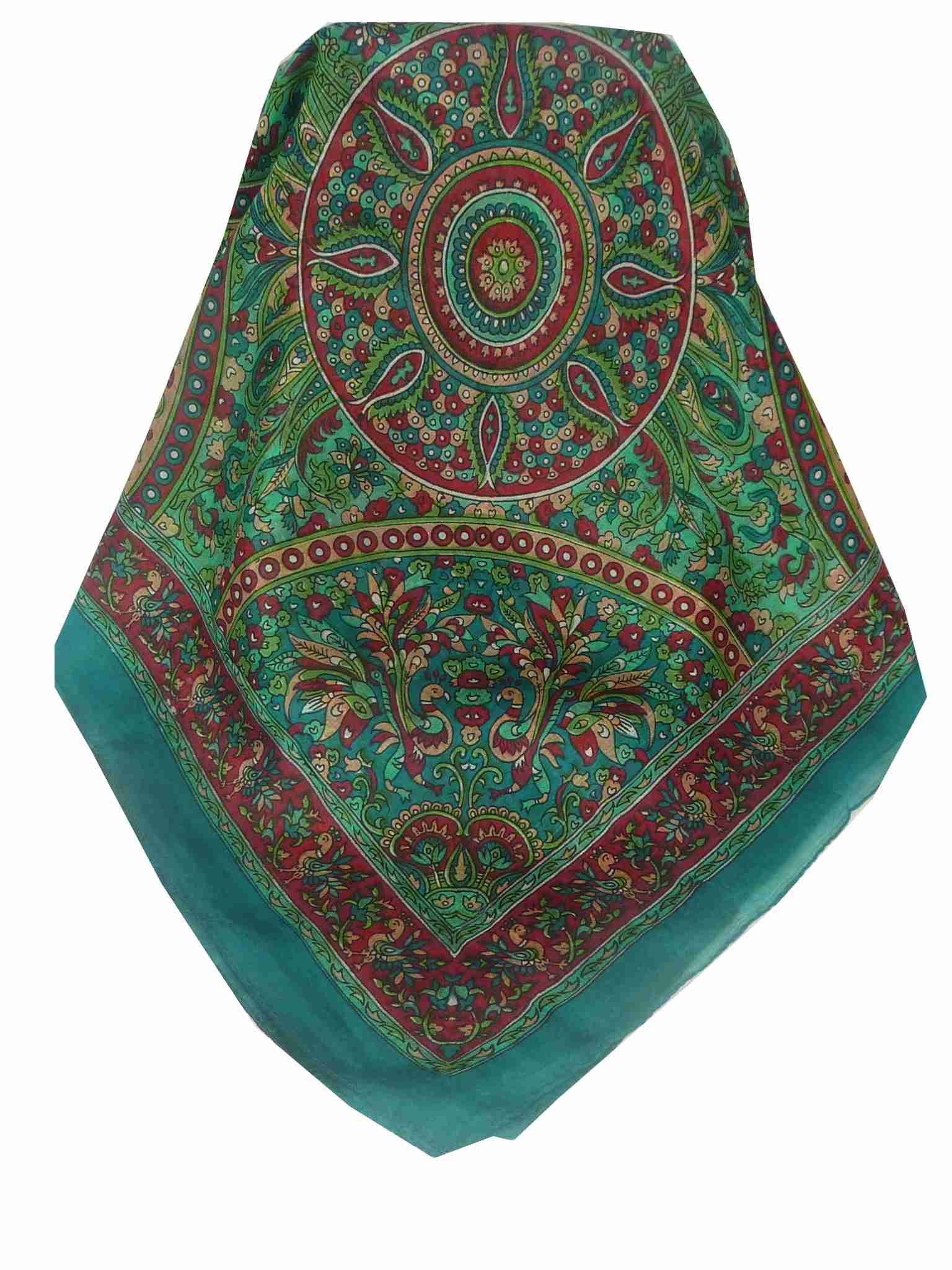 Tradizionale Sciarpa Quadrata di Seta Mahe Teal di Pashmina & Silk