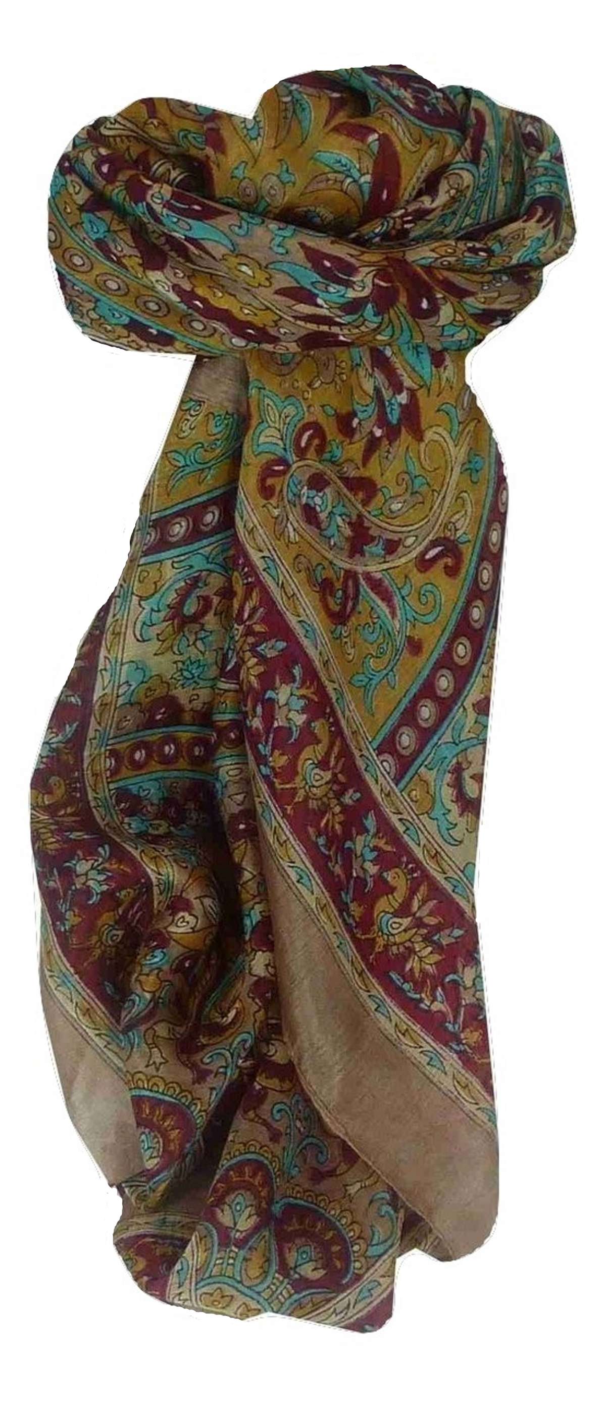 Tradizionale Sciarpa Quadrata di Seta Leh Peach di Pashmina & Silk