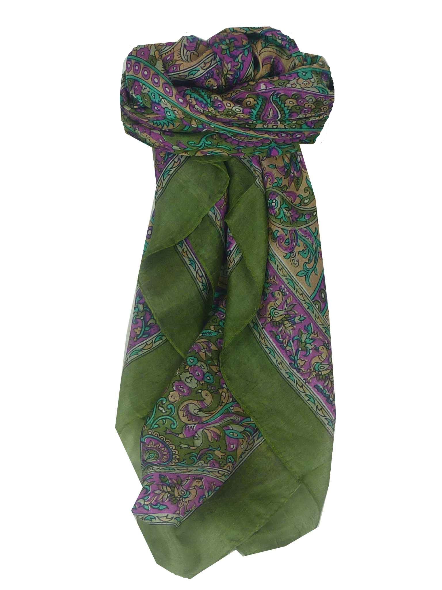 Tradizionale Sciarpa Quadrata di Seta Leh Sage di Pashmina & Silk