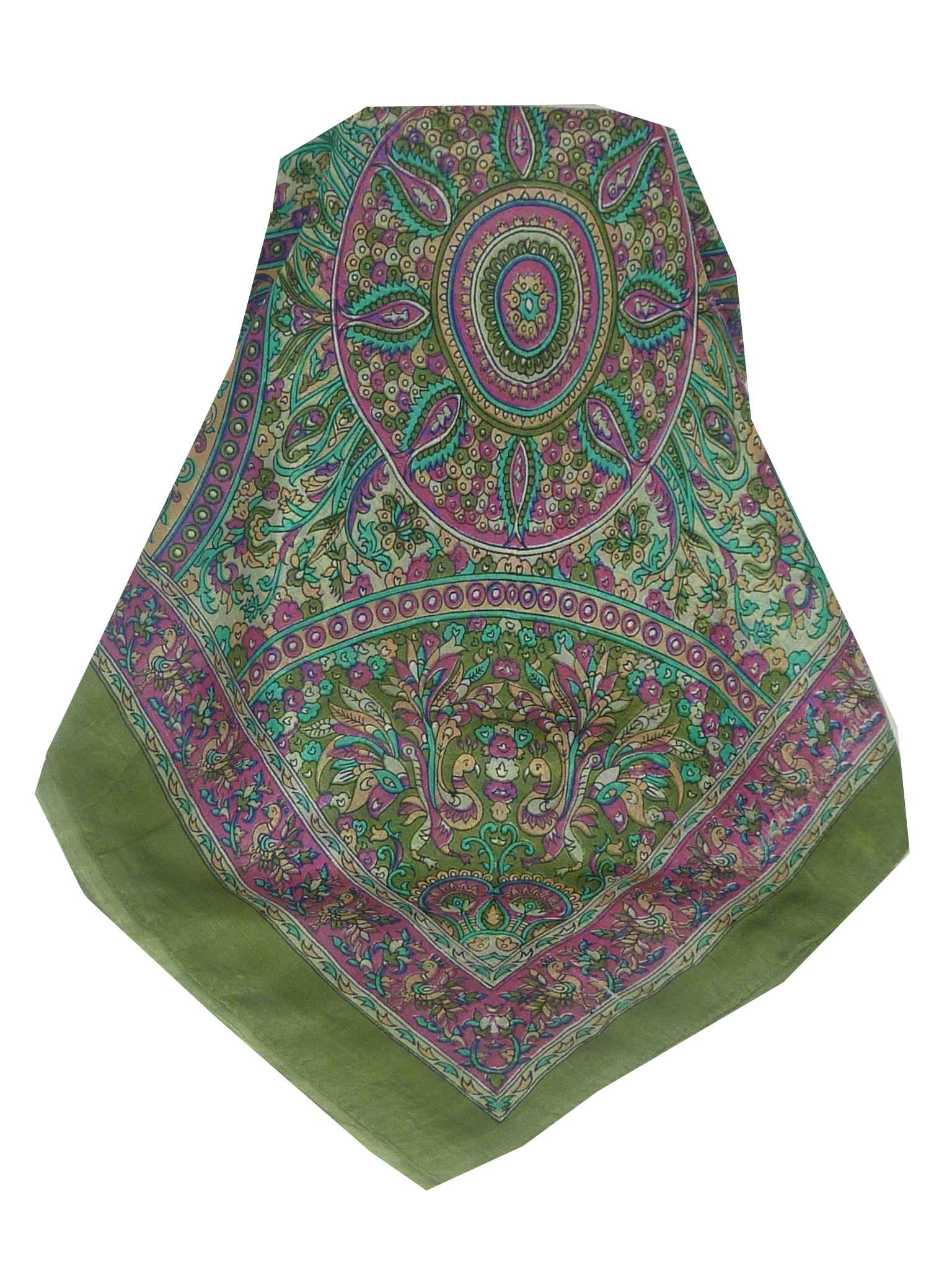 Tradizionale Sciarpa Quadrata di Seta Leh Sage di Pashmina & Silk