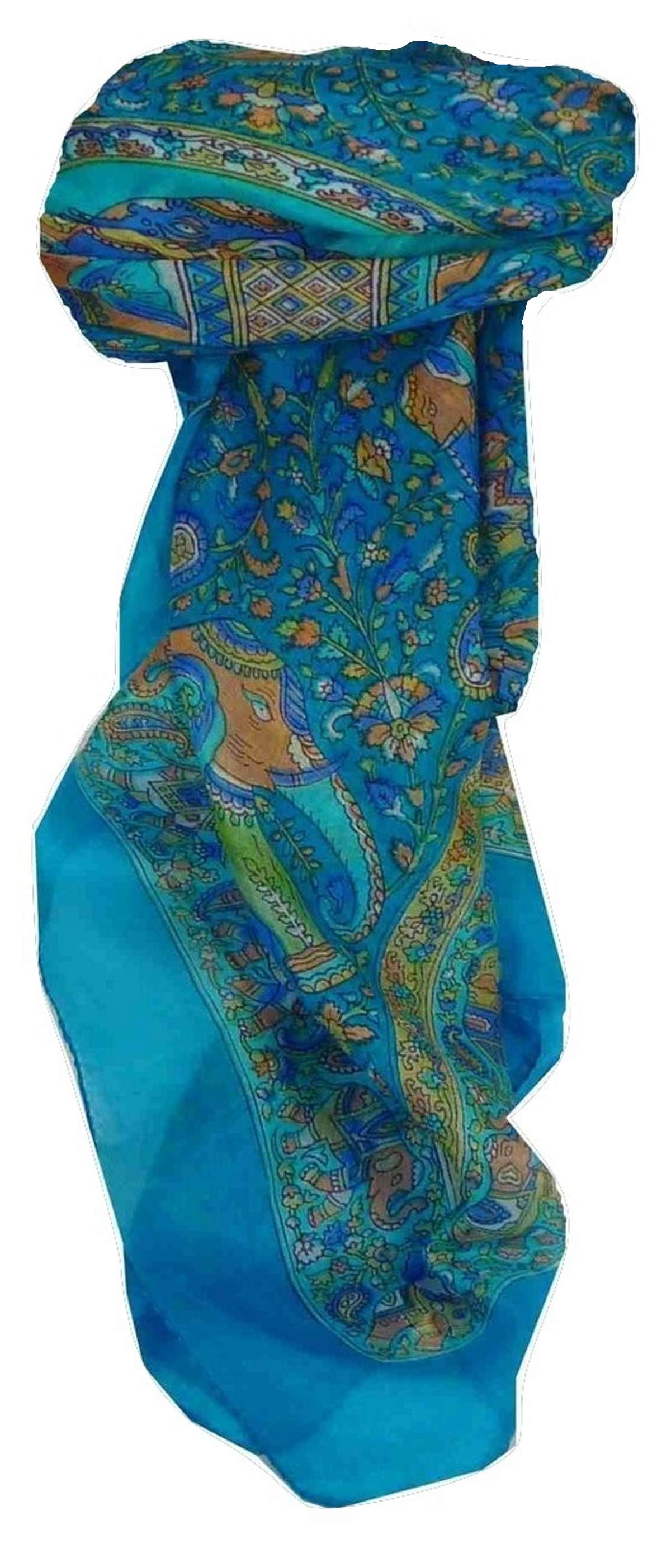 Mulberry Silk Traditional Square Scarf Kuhu Light Blue by Pashmina & Silk