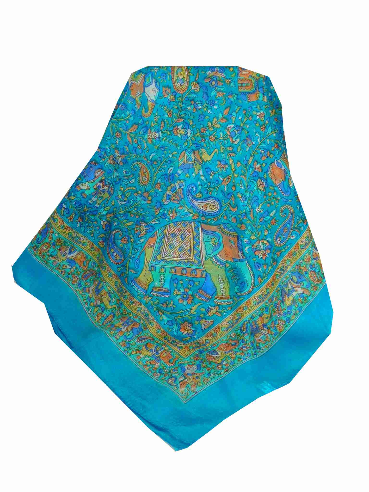 Mulberry Silk Traditional Square Scarf Kuhu Light Blue by Pashmina & Silk