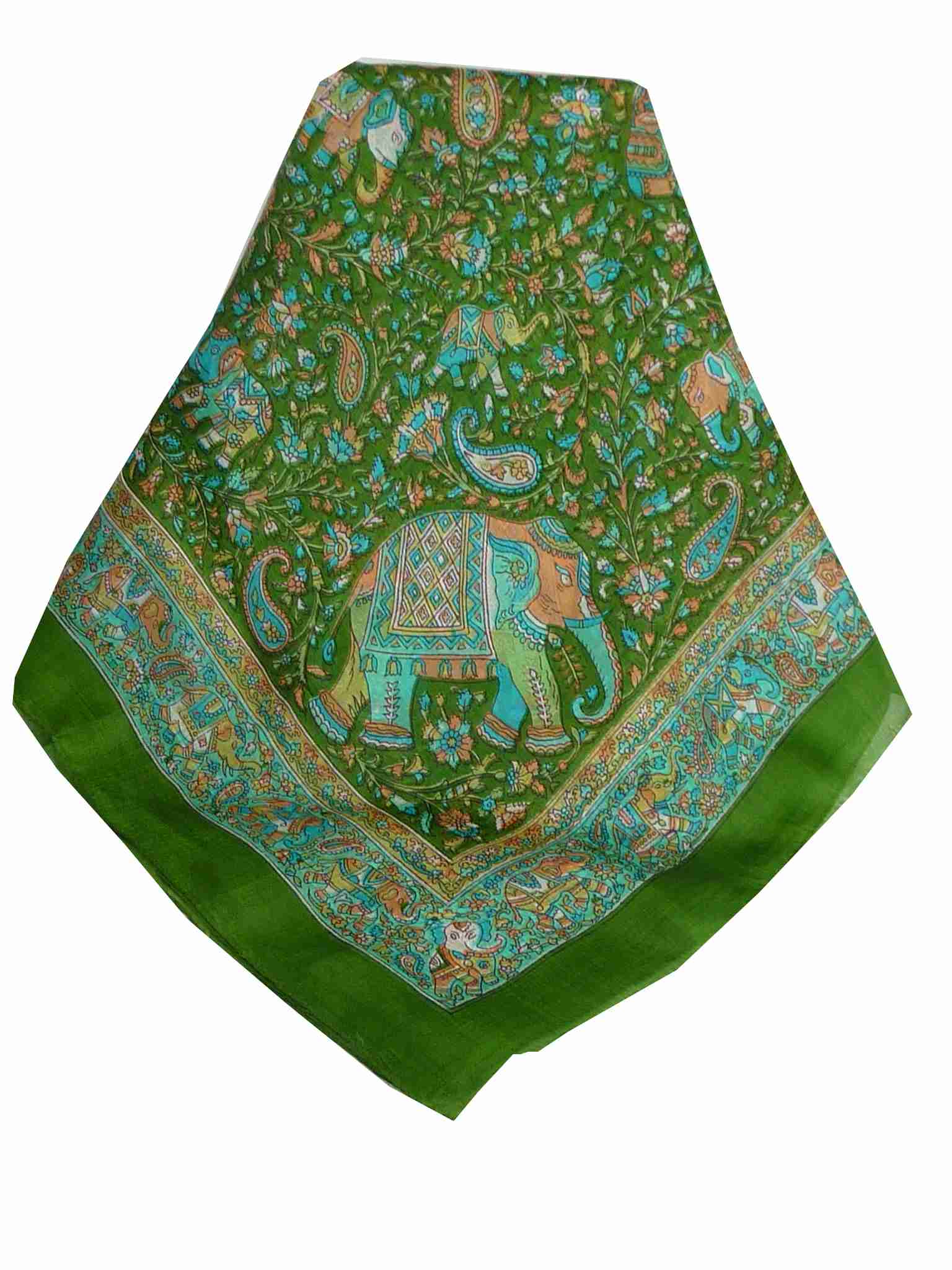 Mulberry Silk Traditional Square Scarf Kuhu Sage by Pashmina & Silk