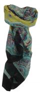 Mulberry Silk Traditional Square Scarf Aylin Black & Teal by Pashmina & Silk