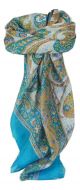 Mulberry Silk Traditional Square Scarf Hindon Aquamarine by Pashmina & Silk