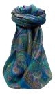 Mulberry Silk Traditional Square Scarf Gul Blue by Pashmina & Silk