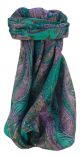 Mulberry Silk Traditional Square Scarf Chatur Teal by Pashmina & Silk