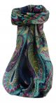 Mulberry Silk Traditional Square Scarf Shakir Navy by Pashmina & Silk