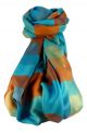 Premium Silk Stole Mondrian Pattern Blue & Orange Colourway by Pashmina & Silk