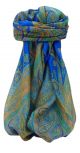 Mulberry Silk Traditional Square Scarf Yana Blue by Pashmina & Silk