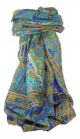 Classic Paisley Long Scarf Mulberry Silk Anya French Blue by Pashmina & Silk