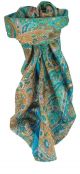 Mulberry Silk Traditional Square Scarf Vishwa Aquamarine by Pashmina & Silk