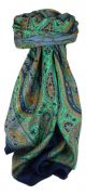 Classic Paisley Square Scarf Mulberry Silk Nori French Navy by Pashmina & Silk