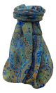 Mulberry Silk Traditional Long Scarf  Zareen Blue by Pashmina & Silk
